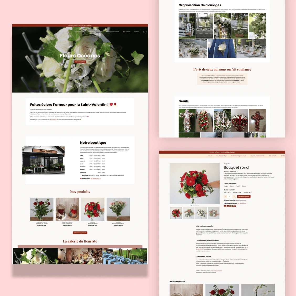 Mockups de présentation du site fleursoceanes.com