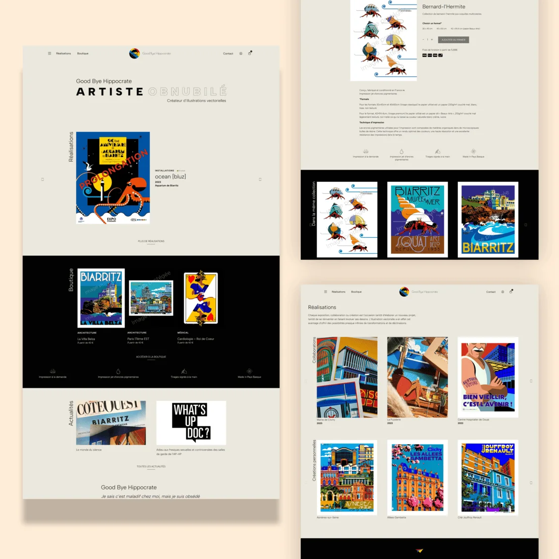 Mockups de présentation du site goodbyehippocrate.fr